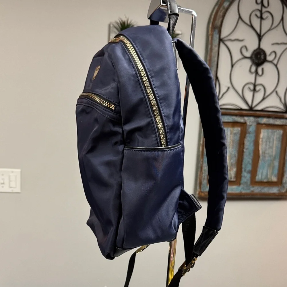 Ellen Tracy Navy Nylon Backpack with Gold Hardware EUC